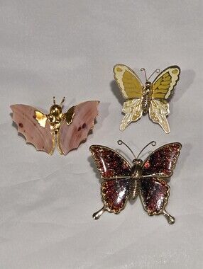 Vintage Lot Of 3 Butterfly Brooches